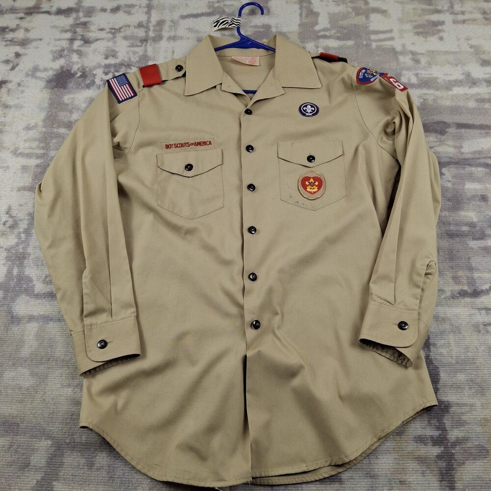 Vintage BSA Boy Scouts Shirt Otetiana Council Rochester NY Troop 169 Tan Patches